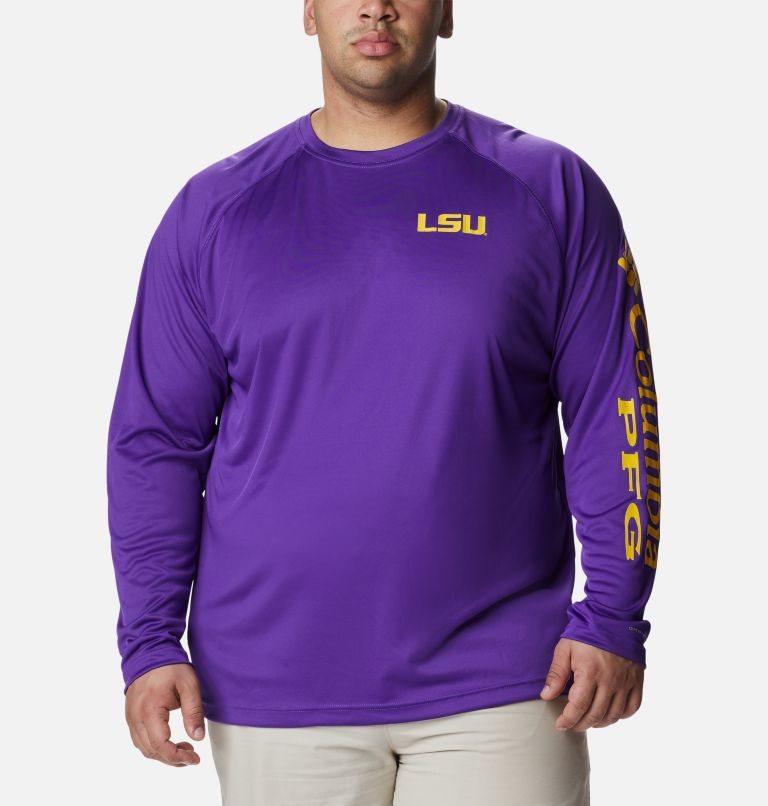 Men\'s Columbia Collegiate PFG Terminal Tackle Long Sleeve - LSU Sweatshirts Purple | Plus Size CA-BC361